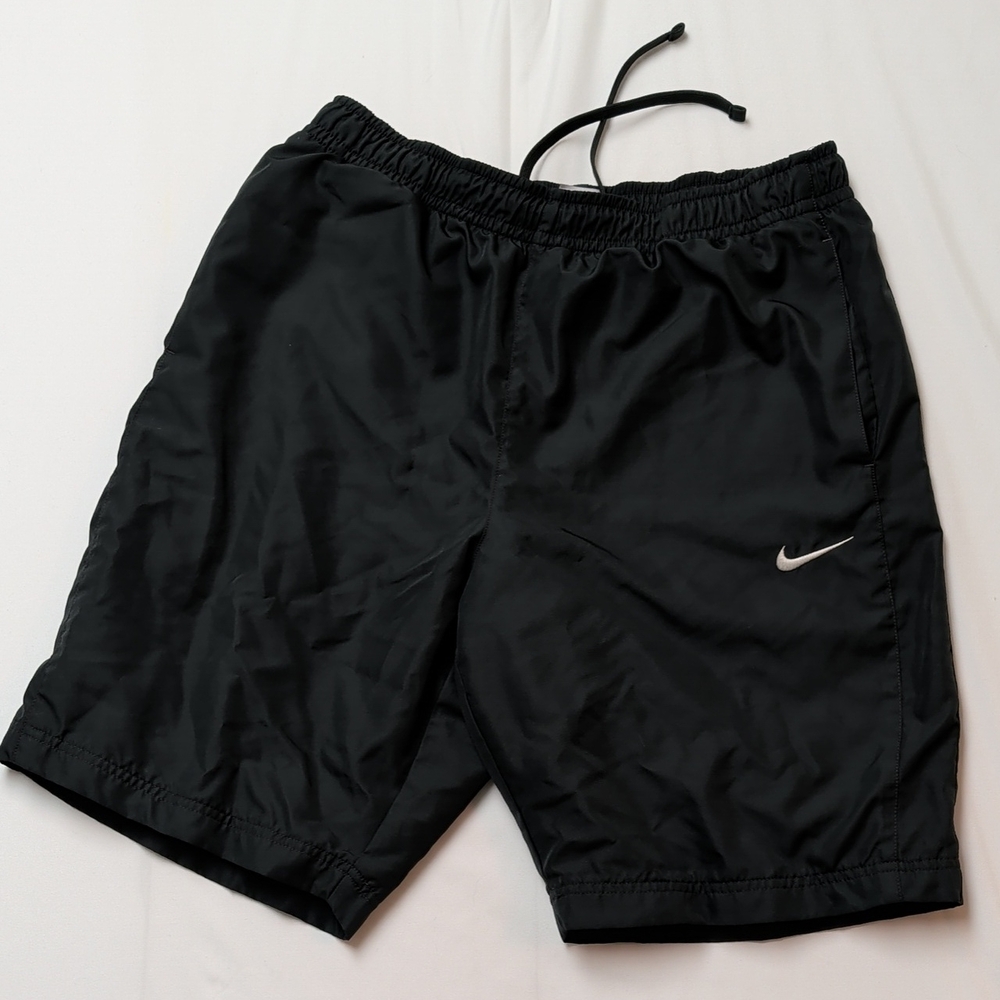 Nike Dark Charcoal Athletic Shorts with White Logo - Men's medium